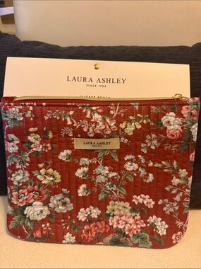 Laura Ashley Quilted Floral Zip Pouch in Rust